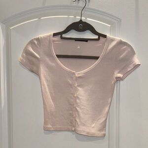 Brandy Melville Ribbed Button-Up Crop Top - Light Pink